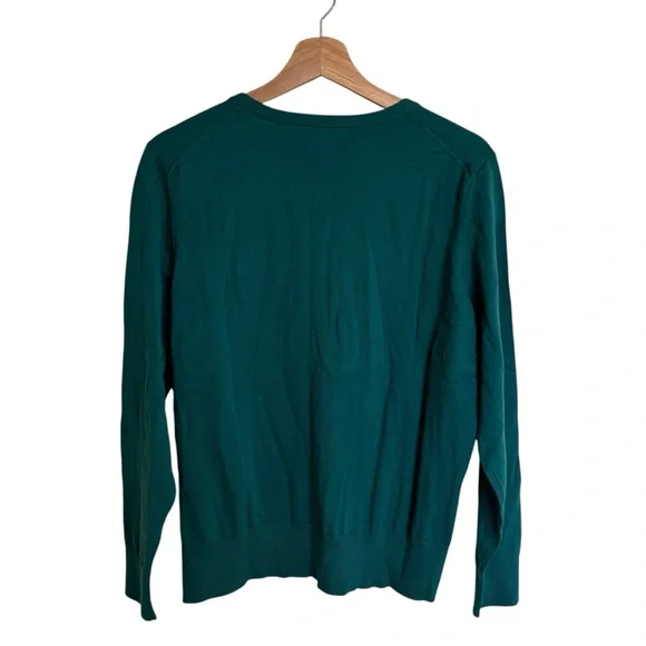Lands’End dark green fine gauge cotton blend long sleeve button cardigan size LP - Picture 10 of 13